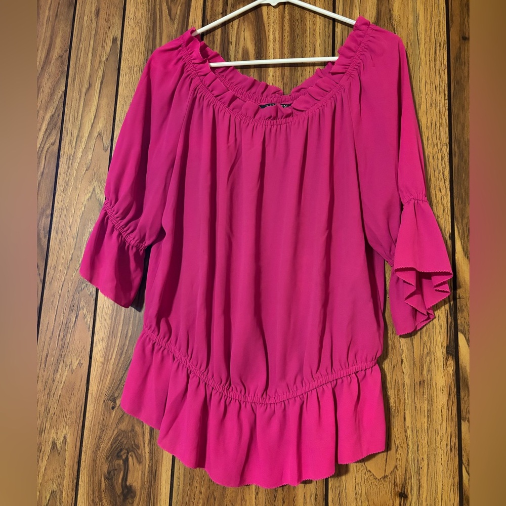 Lauren Ralph Lauren Shocking Pink Ruffle-Hem Peasant Blouse